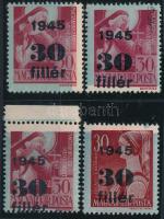 1945 Kisegítő (IV.) 4 db 30f/30f bélyeg részleges alapnyomat hiánnyal