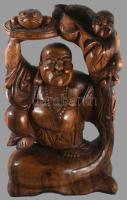 Nevető Buddha nagy méretű faragott fa szobor. 42 cm Egy darabból faragva