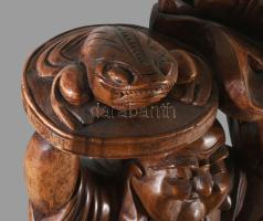 Nevető Buddha nagy méretű faragott fa szobor. 42 cm Egy darabból faragva