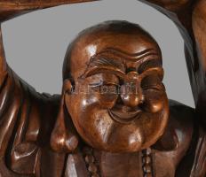 Nevető Buddha nagy méretű faragott fa szobor. 42 cm Egy darabból faragva