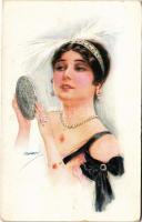 Italian lady art postcard. "ERKAL" No. 304/3. s: Usabal (EK)
