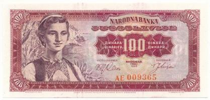 Jugoszlávia 1963. 100D "AE 009365" T:UNC
Yugoslavia 1963. 100 Dinara "AE 009365 C:UN...