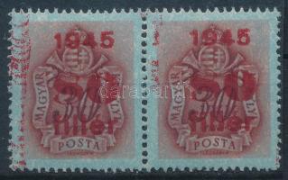 1945 Kisegítő portó 80f/30f pár a felülnyomás gépszínátnyomatával és festékfolttal
