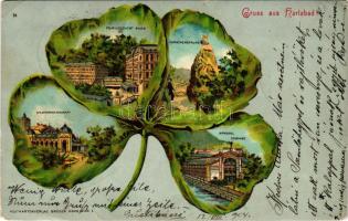 1904 Karlovy Vary, Karlsbad; Etablissement Pupp, Hirschensprung, Stadtparkrestaurant, Sprudel-Colonn...