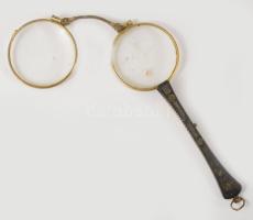 cca 1900 Antik aranyozott ezüst lornyon, működik h: 12 cm
