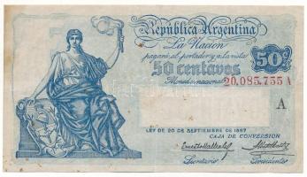 Argentína 1922-1926(DN) 50c T:F
Argentina 1922-1926(ND) 50 Centavos C:F
Krause P#242A
