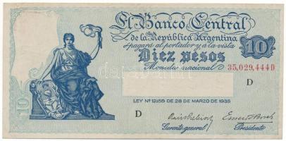 Argentína 1936-1943(DN) 10P T:F erős papír
Argentina 1936-1943(ND) 10 Pesos C:F strong paper
Kraus...