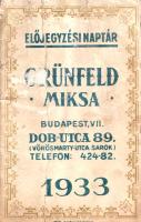 Grünfeld Miksa borkereskedő előjegyzési naptára az 1933. évre, egy budapesti hölgy személyes bejegyz...
