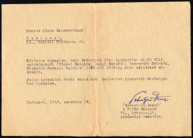 1953 Bp., Sebestyén Dezső (1895-1974) színigazgató, a Vidám Színpad gazdasági igazgatója által aláír...