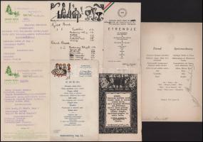 1918-1942 Régi menükártyák, étrendek, borlap, összesen 7 db, közte résztvevők által aláírtak
