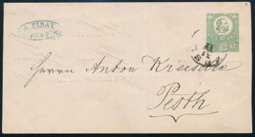 ~1871 3kr díjjegyes levél "(P)ES(T)" (a borítékon sérülés / damaged cover)