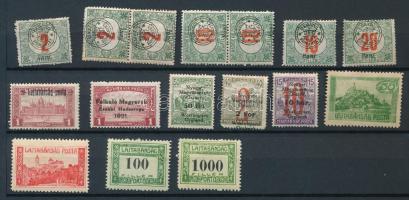 Megszállási és helyi kiadások 1919-1921 77 db bélyeg közte elcsúszott felülnyomatok, lemezhibák, elf...