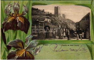 1902 Brassó, Kronstadt, Brasov; Fekete és fehér torony. Szecessziós-virágos litho keret / towers. Ar...