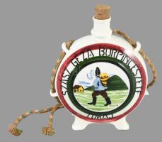 Hollóházi Szász Géza borpincészete Tokaj feliratos, kézzel festett fajansz kulacs, jelzett, egyik kö...