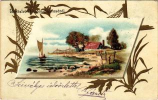 1900 Balatonszárszó, Szárszó; fantázia művészlap. Art Nouveau, floral, litho (EK)