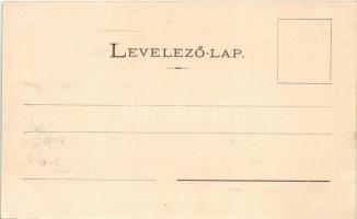 Jászberény, Fő tér a főgimnáziummal. Brünauer Adolf kiadása. Art Nouveau keret
