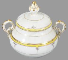 Cukordoboz. Cseh porcelán XIX. sz. vége, kézzel festett, hibátlan 20x17 cm