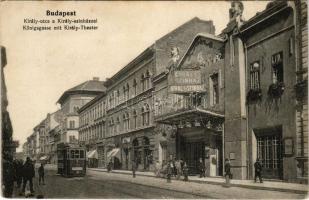 1914 Budapest VII. Király utca, Király színház, 12-es jelzésű villamos, Színházi cukorkák, bor és sö...