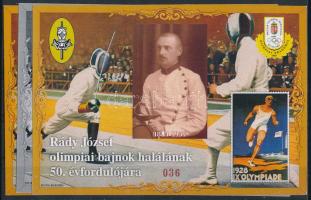 2007 Rády József olimpiai bajnok halálának 50. évfordulója 3 db-os emlékív garnitúra, azonos 036 sor...