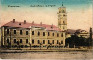 Kunmadaras, Református templom és fiúiskola. Szeghalmy János kiadása (fl)