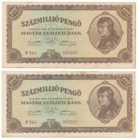 1946. 100.000.000P (2x) egyugrásos sorszámkövető "P 244 085207 - P 244 085209" T:XF,VF fol...