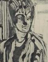 Vinkler László (1912-1980): Lányok, monotípia, papír, jelzett, üvegezett fakeretben. 43,5x28 cm