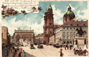 München Ludwig street with art salon litho (cut)