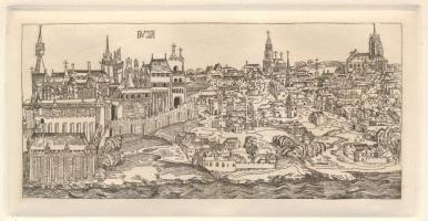 Jelzés nélkül: Buda (Schedel krónika ábrázolás után). Rézkarc, papír, 6x12 cm