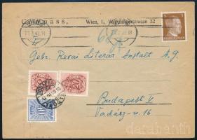 1942 Cenzúrázott levél Bécsből Budapestre 68f portóval