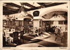 1929 Budapest V. Mátyás pince, Nagyterem, belső, "Udvari sör az Első Magyar Részvényserfőzdéből...