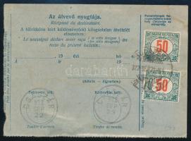 1922 Utánvétes csomagszállító 5 db bélyeggel, ebből 2 portó, Budapestről Császárra
