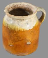Népi füles edény. Mázas cserép. XIX. sz. kis sérüléssel. 17 cm