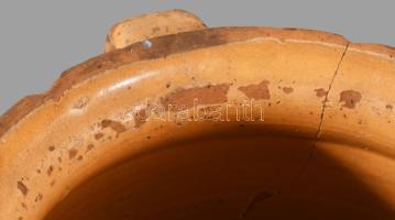 Fazék. Mázas cserép. Dunántúl, XIX. sz. kis sérüléssel. 20 cm