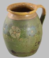 Nagy fazék. Mázas cserép. Kézzel festett XIX. sz. repedéssel. 29 cm