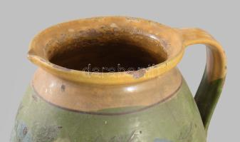 Nagy fazék. Mázas cserép. Kézzel festett XIX. sz. repedéssel. 29 cm