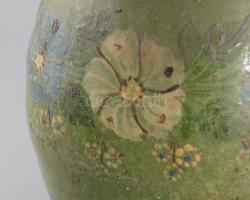 Nagy fazék. Mázas cserép. Kézzel festett XIX. sz. repedéssel. 29 cm
