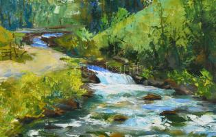 Darabán János (1934-2015): Tisza, Hoverla hegy a háttérben, Kárpátalja, 1999. Olaj, vászon, jelezve ...