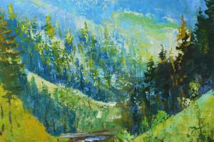 Darabán János (1934-2015): Tisza, Hoverla hegy a háttérben, Kárpátalja, 1999. Olaj, vászon, jelezve ...
