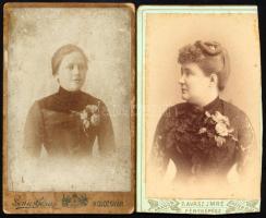 cca 1880-1890 Női portrék, 2 db vizitkártya, Lenics Géza kolozsvári, illetve Ravasz Imre aradi műter...