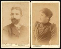 cca 1880-1890 Hölgy és úr portréi, 2 db vizitkártya Ellinger Ede budapesti műterméből, 10,5x6,5 cm