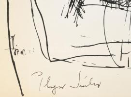 Plugor Sándor (1940-1999): Kalapos portré. Ofszetnyomat, papír, jelzett a nyomaton. László Gyula (19...