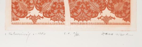 Zala Tibor (1920-2004): Kakasvirág, 1980. Színes rézkarc, papír. Jelzett. Művészpéldány EA X/XV., 32...