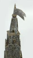 Ezüst (Ag) besamin tartó torony, ca 1900 jelzett, m: 22 cm, 171 g /// Silver (Ag) Besamin holder tow...