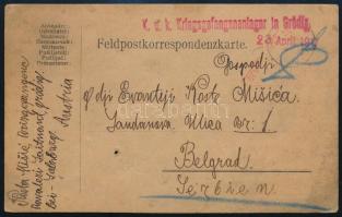 1917 Tábori posta levelezőlap piros "K.u.K. Kriegsgefangenenlager in Grödig"
