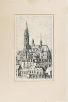 Varga Gyula (1935-2002): Mátyás templom, Budapest. Rézkarc, papír. Jelzett. Varga Gyula autográf ajá...