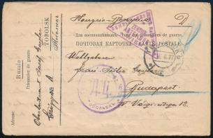 1917 Kihajtható hadifogoly tábori posta levelezőlap Budapestre küldve