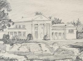 Pádua Kálmán (1885-1958): Aquincum Múzeum, Budapest. Ceruza, papír. Jelzett. Nemzeti Újságba készült...