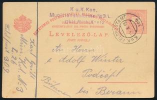 1915 5kr díjjegyes milleniumi képeslap tábori lapként felhasználva Csehországba