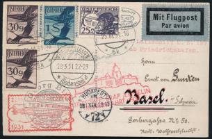 1931 Ausztriából a Zeppelin magyarországi útján érkezett érdekes Zeppelin képeslap Svájcba címezve