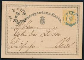 1870 2kr díjjegyes levelezőlap kék "PAKS" - Pest
